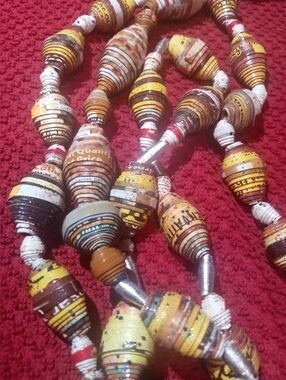African Handmade Yellow & Brown Paper Bead Necklace
